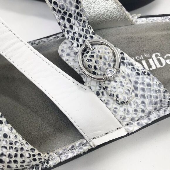 Alegria COLETTE White Metallic Silver Reptile Strappy Support Slide Sandals - Picture 7 of 16